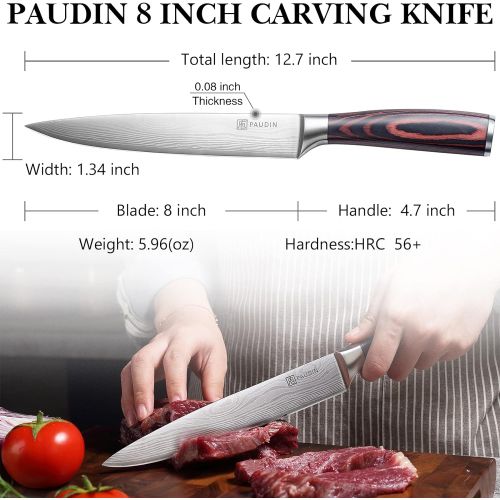  PAUDIN Carving Knife - PAUDIN Razor Sharp Slicing Knife, 8 Inch Sushi Knife, High Carbon Stainless Steel Sashimi Knife with Ergonomic Handle for Carving Turkey Cutting Meats, Veget