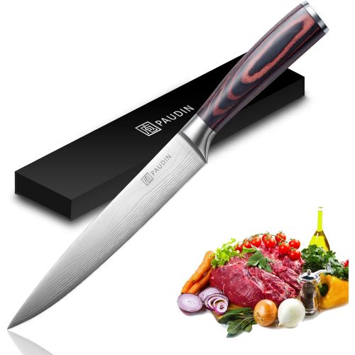  PAUDIN Carving Knife - PAUDIN Razor Sharp Slicing Knife, 8 Inch Sushi Knife, High Carbon Stainless Steel Sashimi Knife with Ergonomic Handle for Carving Turkey Cutting Meats, Veget