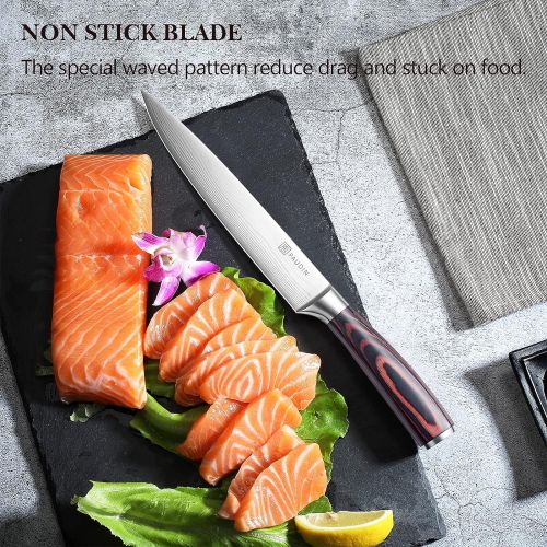  PAUDIN Carving Knife - PAUDIN Razor Sharp Slicing Knife, 8 Inch Sushi Knife, High Carbon Stainless Steel Sashimi Knife with Ergonomic Handle for Carving Turkey Cutting Meats, Veget