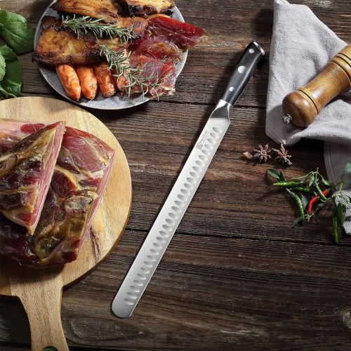  PAUDIN 12 Inch Carving Knife, Premium Slicing Knife with Granton Blade for Cutting Smoked Brisket, BBQ Meat, Turkey - Ergonomic G10 Handle