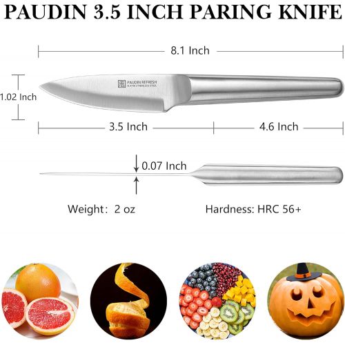  PAUDIN Paring Knife, 3.5 Inch High Carbon German Stainless Steel Kitchen Knife, Super Sharp Fruit Knife with Ergonomic Hollow Handle, for Peeling, Trimming, and Garnishing Fruit an