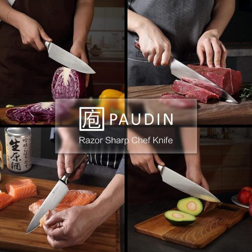  Chef Knife PAUDIN N1 8 inch Kitchen Knife, German High Carbon Stainless Steel Sharp Knife, Professional Meat Knife with Ergonomic Handle and Gift Box for Family & Restaurant