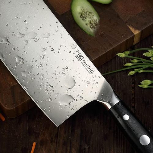  PAUDIN Cleaver Butcher Knife - 7 inch Ultra Sharp Kitchen Knife, Superior German Steel Forged Heavy Duty Chinese Vegetable Knife with Triple Rivet G10 Handle, Full Tang Chefs Knife