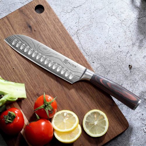  [아마존베스트]Santoku Knife - PAUDIN Super Sharp Kitchen Knife, 7 inch Multifunctional Asian Knife, German High Carbon Stainless Steel Cooking knife, Ergonomic Handle