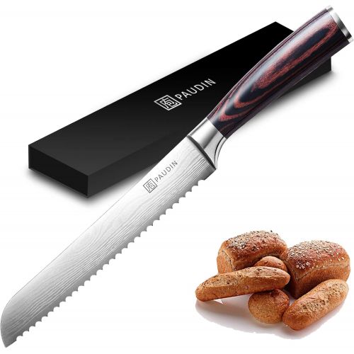  [아마존베스트]Bread Knife - PAUDIN Ultra Sharp Serrated Knife 8 Inch, German High Carbon Stainless Steel Cake Slicer, Ergonomic Handle, Durable Kitchen Knife Bread Cutter for All Types of Bread