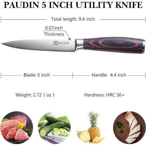  [아마존베스트]Utility Knife - PAUDIN 5 inch Chef Knife German High Carbon Stainless Steel Knife, Fruit and Vegetable Cutting Chopping Carving Knives, Ergonomic Handle with Gifted Box