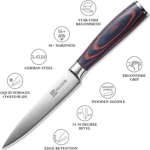  [아마존베스트]Utility Knife - PAUDIN 5 inch Chef Knife German High Carbon Stainless Steel Knife, Fruit and Vegetable Cutting Chopping Carving Knives, Ergonomic Handle with Gifted Box