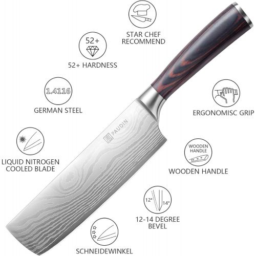  Nakiri Knife PAUDIN Razor Sharp Meat Cleaver 7 inch High Carbon German Stainless Steel Vegetable Kitchen Knife, Multipurpose Asian Chef Knife for Home and Kitchen with Ergonomic