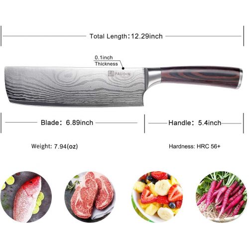  Nakiri Knife PAUDIN Razor Sharp Meat Cleaver 7 inch High Carbon German Stainless Steel Vegetable Kitchen Knife, Multipurpose Asian Chef Knife for Home and Kitchen with Ergonomic