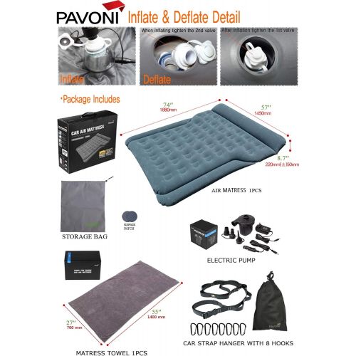  [아마존베스트]PAVONI Car Inflatable Air Camping Mattress Pad  with Electric Mattress Pump, Towel, Repair Patches & Storage Bag  Bed Mattress for SUVs, RVs & Minivans  Quick Inflation/Deflatio