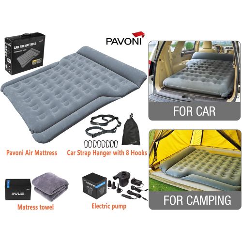  [아마존베스트]PAVONI Car Inflatable Air Camping Mattress Pad  with Electric Mattress Pump, Towel, Repair Patches & Storage Bag  Bed Mattress for SUVs, RVs & Minivans  Quick Inflation/Deflatio