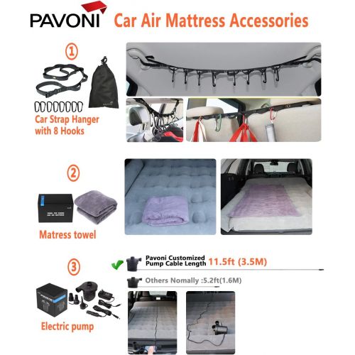  [아마존베스트]PAVONI Car Inflatable Air Camping Mattress Pad  with Electric Mattress Pump, Towel, Repair Patches & Storage Bag  Bed Mattress for SUVs, RVs & Minivans  Quick Inflation/Deflatio