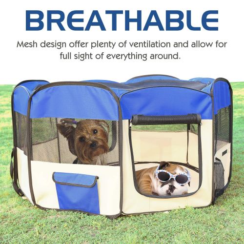  PAWABOO Dog Playpen, 49.2 x 22.8 Zipper Sealed Bottom Portable Foldable Soft Pet Playpen Tent Exercise Kennel for Puppy Cat Dog Crate with Carry Bag and Doors