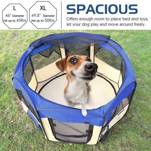  PAWABOO Dog Playpen, 49.2 x 22.8 Zipper Sealed Bottom Portable Foldable Soft Pet Playpen Tent Exercise Kennel for Puppy Cat Dog Crate with Carry Bag and Doors