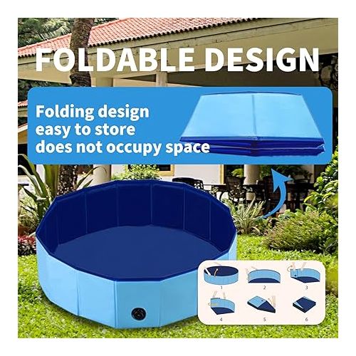  PAWISE Swimming Pool for Dogs Outdoor Foldable Pet Dog Bath Tub Collapsible Puppy Pools for Outside (47'' X 12'')