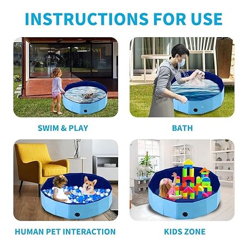  PAWISE Swimming Pool for Dogs Outdoor Foldable Pet Dog Bath Tub Collapsible Puppy Pools for Outside (47'' X 12'')