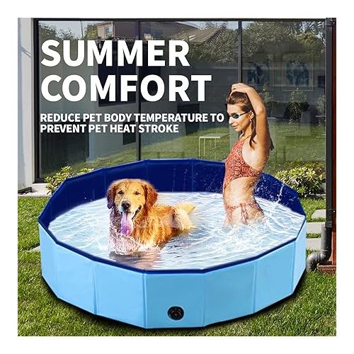  PAWISE Swimming Pool for Dogs Outdoor Foldable Pet Dog Bath Tub Collapsible Puppy Pools for Outside (47'' X 12'')