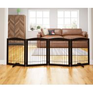 PAWLAND 96-inch Extra Wide Dog gate for The House, Doorway, Stairs, Freestanding Foldable Wire Pet Gate, Pet Puppy Safety Fence,Set of Support Feet Included (Espresso, 30 Height-4