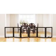 PAWLAND 144-inch Extra Wide 30-inches Tall Dog gate with Door Walk Through, Freestanding Wire Pet Gate for The House, Doorway, Stairs, Pet Puppy Safety Fence, Support Feet Included