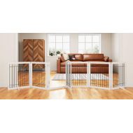 PAWLAND 144-inch Extra Wide 30-inches Tall Dog gate with Door Walk Through, Freestanding Wire Pet Gate for The House, Doorway, Stairs, Pet Puppy Safety Fence, Support Feet Included