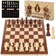 [아마존베스트]Pawnson Creations Wooden Chess Set for Kids and Adults - 15 Staunton Chess Set - Large Folding Chess Board Game Sets - Storage for Pieces | Wood Pawns - Unique E-Book for Beginner - 2 Extra Queens