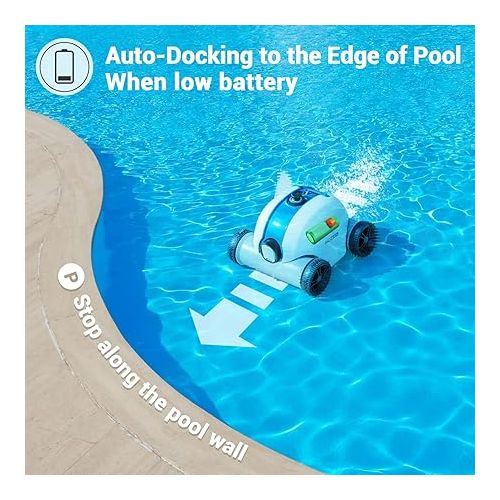  Cordless Robotic Pool Cleaner, Automatic Pool Vacuum with 60-90 Mins Working Time, Rechargeable Battery, IPX8 Waterproof for Above/In-Ground Swimming Pools Up to 861 Sq Ft