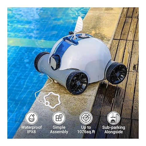  Cordless Robotic Pool Cleaner, Automatic Pool Vacuum with 60-90 Mins Working Time, Rechargeable Battery, IPX8 Waterproof for Above/In-Ground Swimming Pools Up to 861 Sq Ft