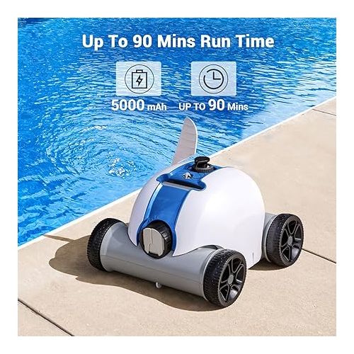  Cordless Robotic Pool Cleaner, Automatic Pool Vacuum with 60-90 Mins Working Time, Rechargeable Battery, IPX8 Waterproof for Above/In-Ground Swimming Pools Up to 861 Sq Ft