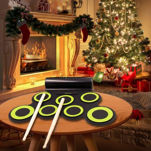  [아마존 핫딜] [아마존핫딜]PAXCESS Electronic Drum Set, Roll Up Drum Practice Pad Midi Drum Kit with Headphone Jack Built-in Speaker Drum Pedals Drum Sticks 10 Hours Playtime, Great Holiday Birthday Gift for