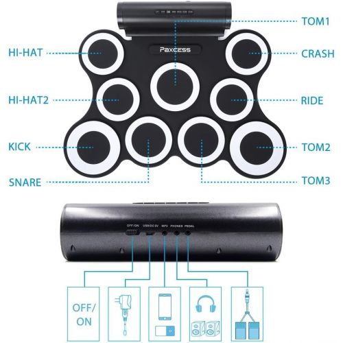  [아마존핫딜][아마존 핫딜] PAXCESS 9 Pads Electronic Drum Set, Electric Drum Set with Headphone Jack, Built in Speaker and Battery, Drum Stick, Foot Pedals, Best Gift for Christmas Holiday Birthday