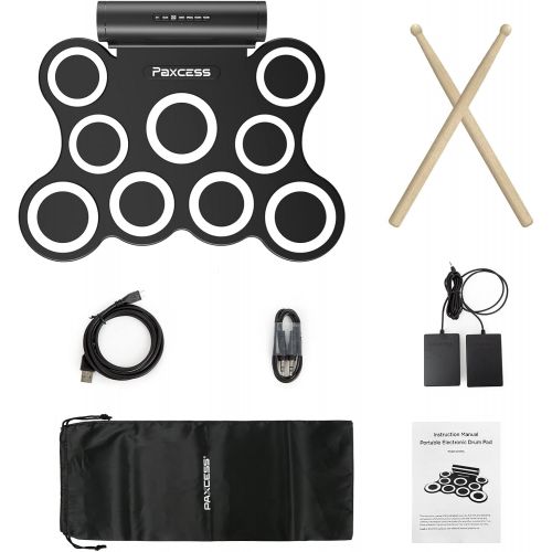  PAXCESS 9 Pads Electronic Drum Set, Electric Drum Set with Headphone Jack, Built in Speaker and Battery, Drum Stick, Foot Pedals, Best Gift for Christmas Holiday Birthday