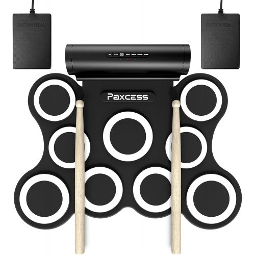  PAXCESS 9 Pads Electronic Drum Set, Electric Drum Set with Headphone Jack, Built in Speaker and Battery, Drum Stick, Foot Pedals, Best Gift for Christmas Holiday Birthday