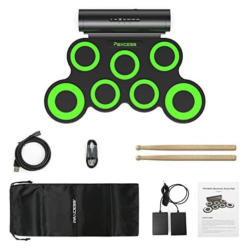  [아마존베스트]PAXCESS Electronic Drum Set, Roll Up Drum Practice Pad Midi Drum Kit with Headphone Jack Built-in Speaker Drum Pedals Drum Sticks 10 Hours Playtime, Great Holiday Birthday Gift for