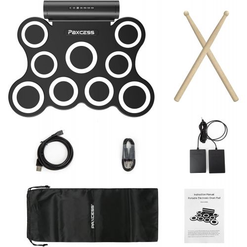  [아마존베스트]PAXCESS 9 Pads Electronic Drum Set, Electric Drum Set with Headphone Jack, Built in Speaker and Battery, Drum Stick, Foot Pedals, Best Gift for Christmas Holiday Birthday