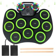 [아마존베스트]PAXCESS Electronic Drum Kit 9 Pads Roll-up Practice Drum Set With Colorful Lights for 8h Playing With Built-in Speaker, Headphone, USB MIDI Jack for Kids, Teens, and Adults Beginner, Best