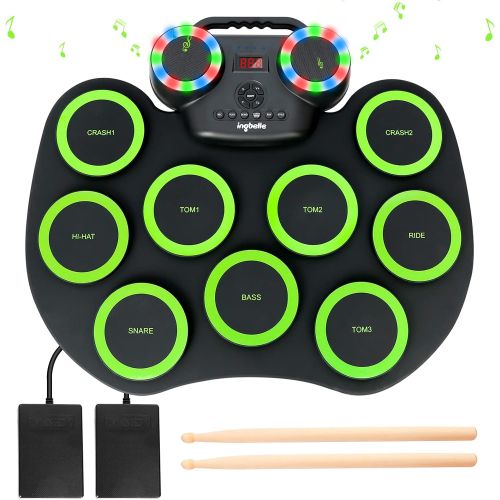  [아마존베스트]PAXCESS Electronic Drum Kit 9 Pads Roll-up Practice Drum Set With Colorful Lights for 8h Playing With Built-in Speaker, Headphone, USB MIDI Jack for Kids, Teens, and Adults Beginner, Best