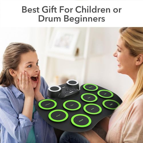  [아마존베스트]PAXCESS Electronic Drum Kit 9 Pads Roll-up Practice Drum Set With Colorful Lights for 8h Playing With Built-in Speaker, Headphone, USB MIDI Jack for Kids, Teens, and Adults Beginner, Best