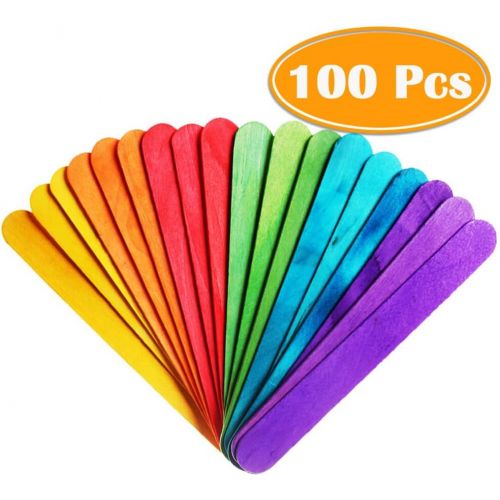  [아마존베스트]PAXCOO 100 Pcs 6” Colored Jumbo Wood Craft Sticks