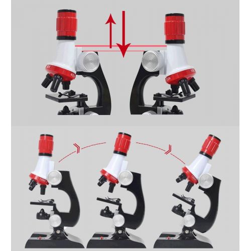  [아마존베스트]PBOX Science Kits for Kids Microscope Beginner Microscope Kit LED 100X, 400x, and 1200x Magnification Kids Science Toys,red