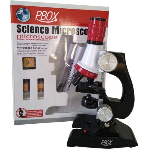  [아마존베스트]PBOX Science Kits for Kids Microscope Beginner Microscope Kit LED 100X, 400x, and 1200x Magnification Kids Science Toys,red