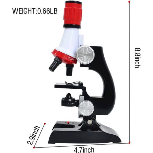  [아마존베스트]PBOX Science Kits for Kids Microscope Beginner Microscope Kit LED 100X, 400x, and 1200x Magnification Kids Science Toys,red