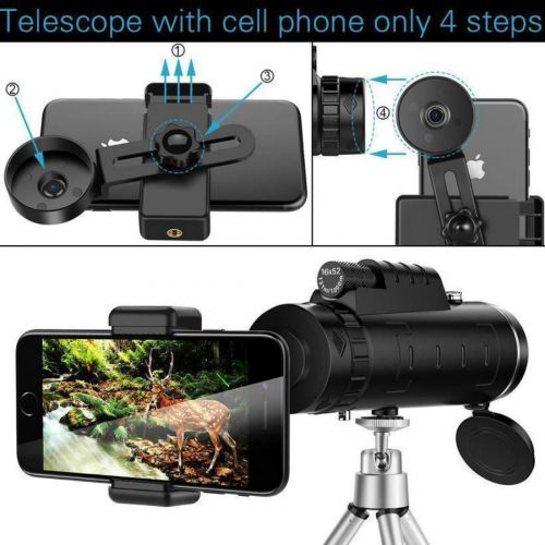  PCEPEIVK Monocular Telescope Lens for Phone 40X60 Zoom for Smartphone Scope Camera Camping Hiking Fishing with Compass Phone Clip Tripod