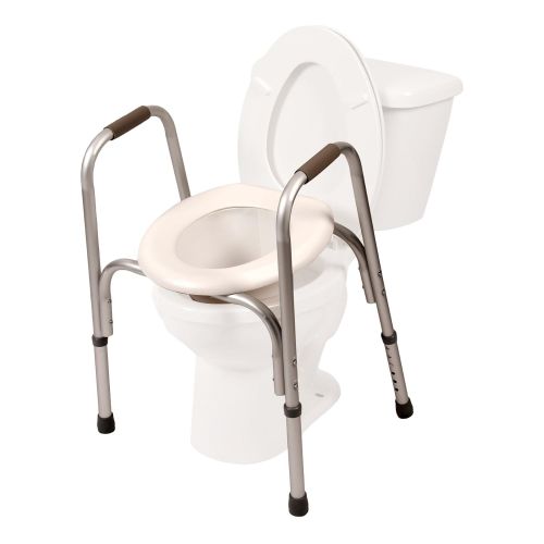  PCP Raised Toilet Seat and Safety Frame (Two-in-One), Adjustable Rise Height, Secure Elevated Lift Over Bowl, Made in USA