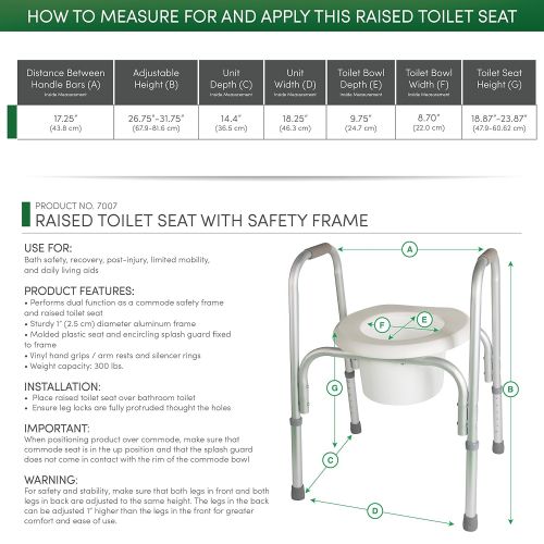  PCP Raised Toilet Seat and Safety Frame (Two-in-One), Adjustable Rise Height, Secure Elevated Lift Over Bowl, Made in USA