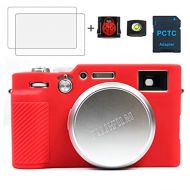 PCTC X100V Silicone Protective Case Compatible for Fujifilm X100V Camera Silicone Protective Cover Housing Frame Shell Case Accessories(Red), 2X100V Screen Protector + 2hot Shoe Cover