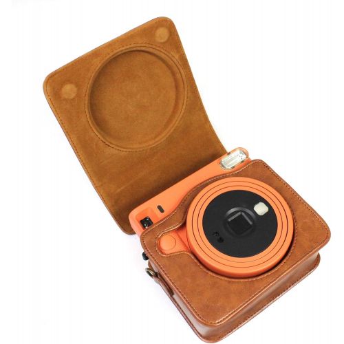  PCTC SQ1 Camera Protective Case for Fujifilm Instax Square SQ1 Instant Camera - Premium PU Leather Camera Case Bag with Removable Adjustable Strap. (Brown)