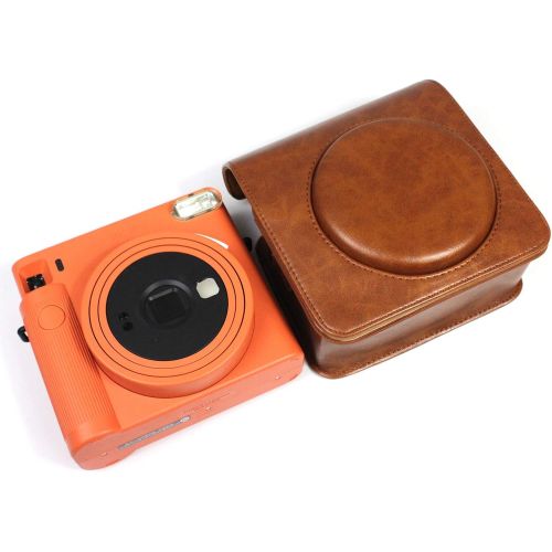  PCTC SQ1 Camera Protective Case for Fujifilm Instax Square SQ1 Instant Camera - Premium PU Leather Camera Case Bag with Removable Adjustable Strap. (Brown)