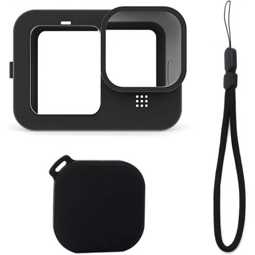  [9 PCS] PCTC Accessories Kit for GoPro Hero 9/ Hero10 Black, Silicone Sleeve Protective Soft Case with Lanyard + 6 pcs Tempered Glass Screen Lens Protector + Lens Cap Cover