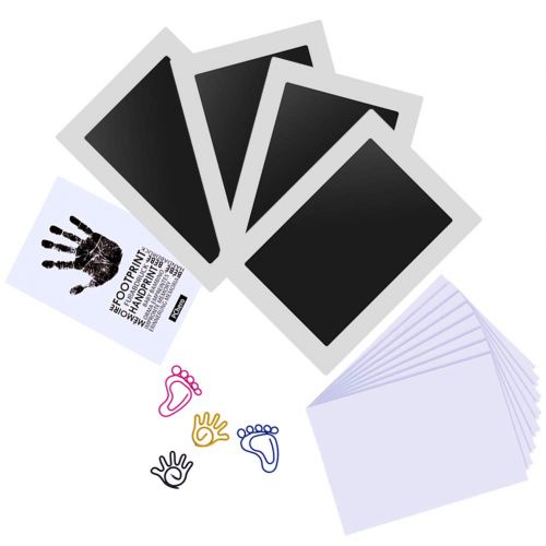  [아마존베스트]Baby Inkless Handprint and Footprint Kit with 4 Large Size Ink Pads and 8 Imprint Cards by PChero, Perfect for Family Keepsake Baby Shower Gift and Registry