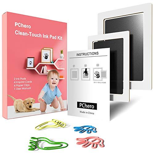  [아마존베스트]PChero Large and Medium Size Baby Handprint and Footprint Ink Pad Kit, Non-Toxic and...